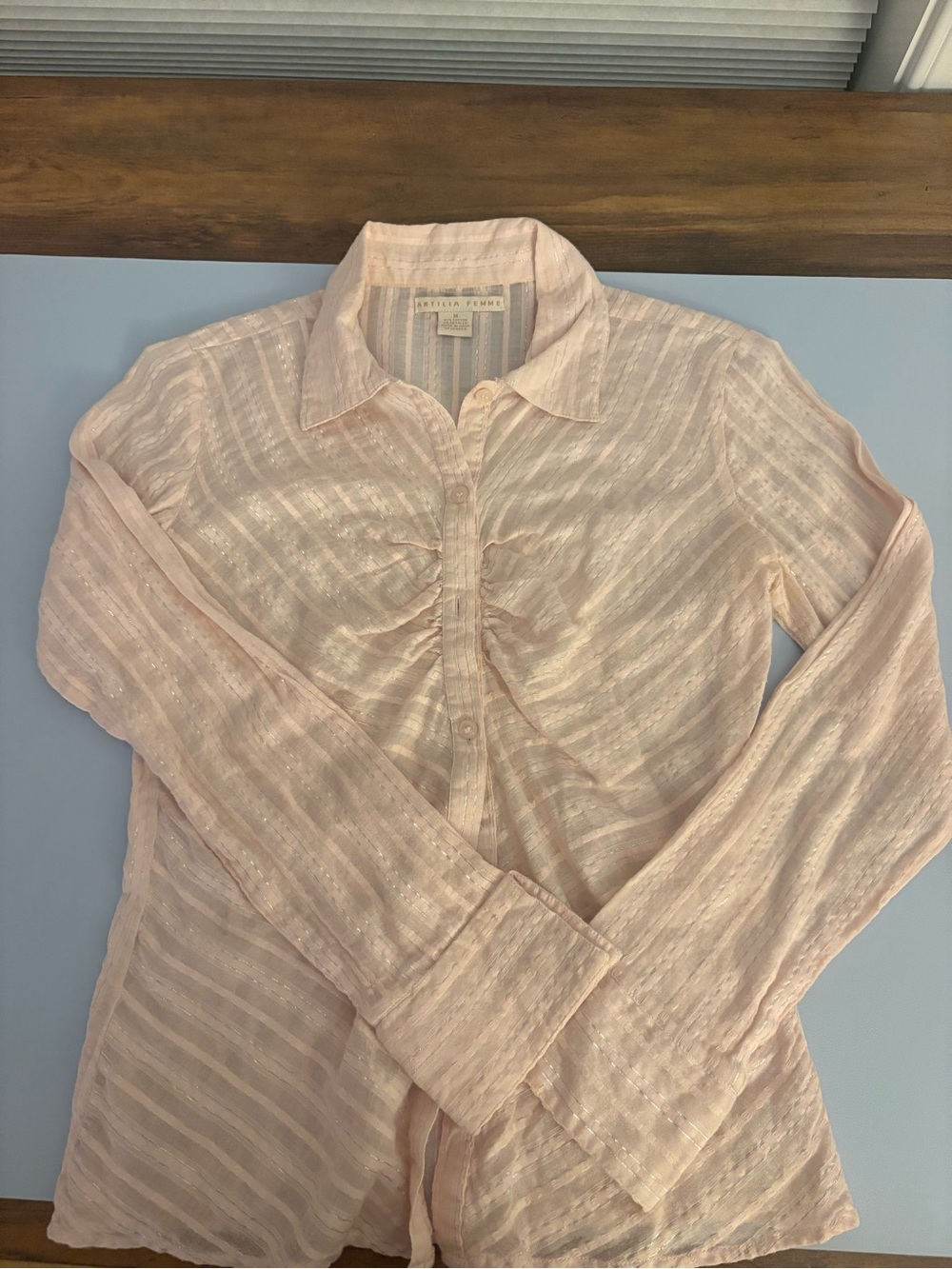 Antilia Femme Pale Pink Sheer Stripe Blouse with Metallic Accents